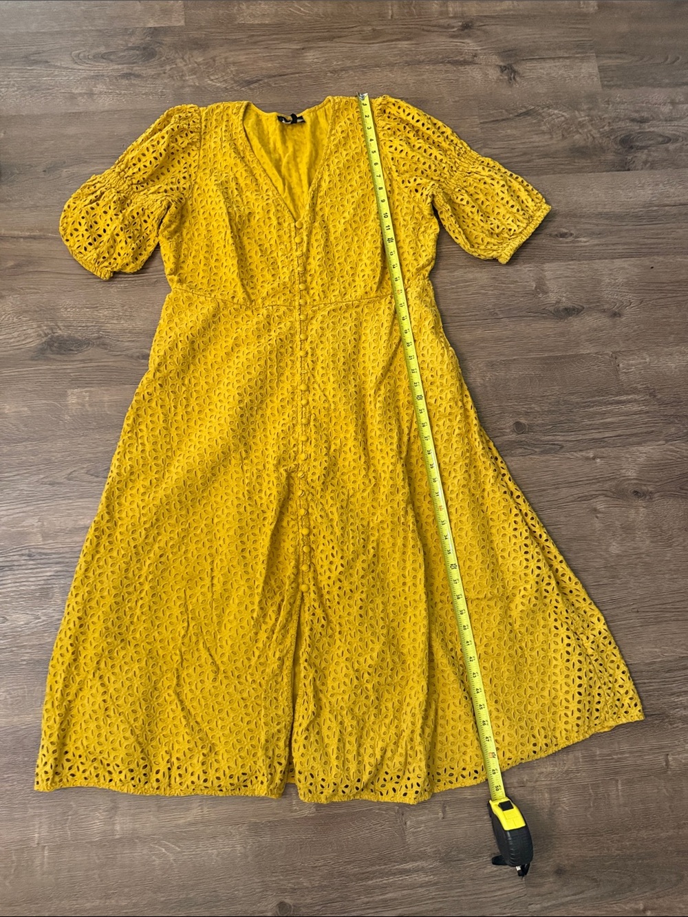 Eloquii Mustard Eyelet Midi Dress Putt Sleeve Size 14